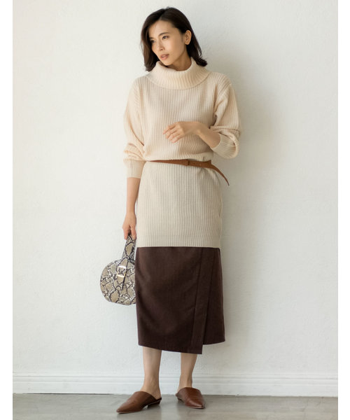 ざっくりルーズタートルネックニットワンピース（ワンピース
