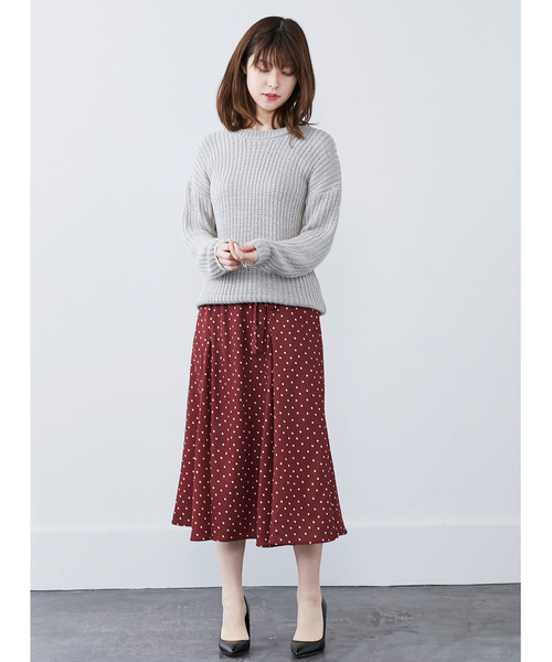 IEDIT（イディット）の「ＩＥＤＩＴ　ふわりと揺れるドットプリントロングスカート（スカート・レディース・ブラック/ワインレッド・SMALL/MEDIUM/LARGE/X-LARGE/XX-LARGE）」の12枚目の写真
