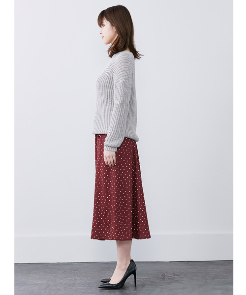 IEDIT（イディット）の「ＩＥＤＩＴ　ふわりと揺れるドットプリントロングスカート（スカート・レディース・ブラック/ワインレッド・SMALL/MEDIUM/LARGE/X-LARGE/XX-LARGE）」の9枚目の写真