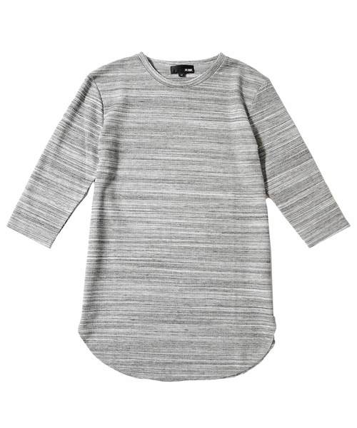 ロンT 7分袖 ワッフル ロング丈 クルーネック（Tシャツ/カットソー