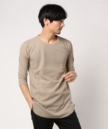 ロンT 7分袖 ワッフル ロング丈 クルーネック