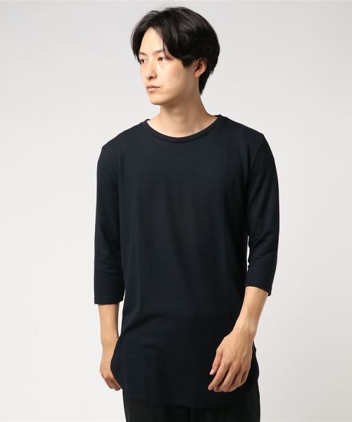 MinoriTY(マイノリティ)の「ロンT 7分袖 ワッフル ロング丈 クルーネック(Tシャツ/カットソー・メンズ・ブラック/ベージュ/カーキ/ピンク/オフホワイト/杢グレー/ネイビー・L/M/XL)」の7枚目の写真