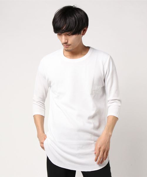 MinoriTY(マイノリティ)の「ロンT 7分袖 ワッフル ロング丈 クルーネック(Tシャツ/カットソー・メンズ・ブラック/ベージュ/カーキ/ピンク/オフホワイト/杢グレー/ネイビー・L/M/XL)」の3枚目の写真