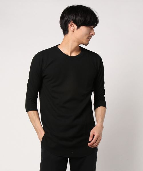 MinoriTY(マイノリティ)の「ロンT 7分袖 ワッフル ロング丈 クルーネック(Tシャツ/カットソー・メンズ・ブラック/ベージュ/カーキ/ピンク/オフホワイト/杢グレー/ネイビー・L/M/XL)」の4枚目の写真