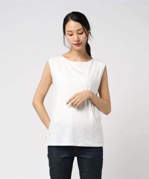 AMERICAN HOLIC(アメリカンホリック)の「・60新疆綿スムース 12col. 変形ボートネック★(Tシャツ/カットソー・レディース・チャコールグレー/レッド/モカ/ミント/ブルー/イエロー系その他2/オフホワイト/ブラック/ピンク/ネイビー/イエロー/ブルー系その他2・L/M)」の2枚目の写真