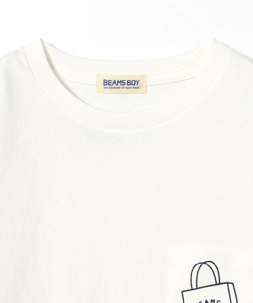 BEAMS BOY(ビームスボーイ)の「ショップバッグロゴ ポケットTシャツ(Tシャツ/カットソー・レディース・ホワイト/ネイビー・ONE SIZE/1/2/3)」の4枚目の写真