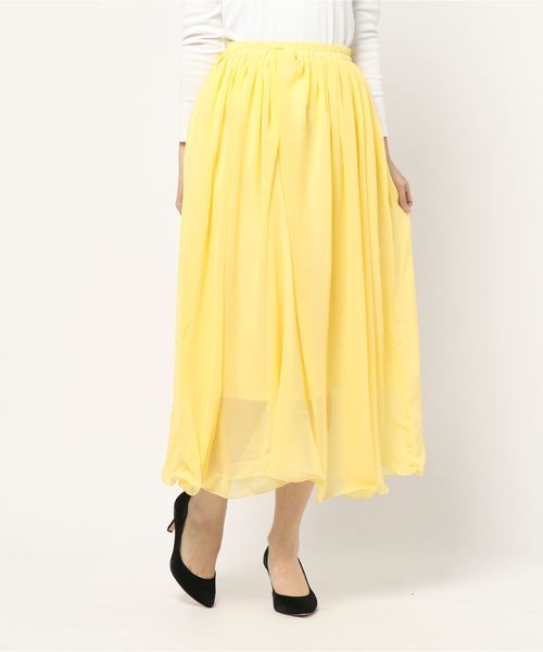 KOBE LETTUCE（コウベレタス）の「レオパード柄・花柄・無地テグスヘムシフォンマキシスカート（スカート・レディース・ホワイト/ベージュ/ブラック系その他/ベージュ系その他/イエロー系その他/ライラック/レモンイエロー/ブラック系その他2・FREE）」の8枚目の写真