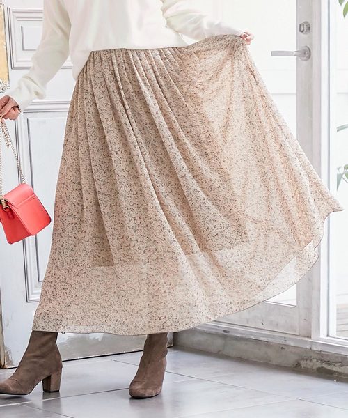 KOBE LETTUCE（コウベレタス）の「レオパード柄・花柄・無地テグスヘムシフォンマキシスカート（スカート・レディース・ホワイト/ベージュ/ブラック系その他/ベージュ系その他/イエロー系その他/ライラック/レモンイエロー/ブラック系その他2・FREE）」の5枚目の写真