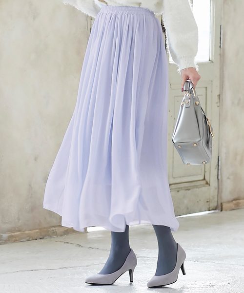 KOBE LETTUCE（コウベレタス）の「レオパード柄・花柄・無地テグスヘムシフォンマキシスカート（スカート・レディース・ホワイト/ベージュ/ブラック系その他/ベージュ系その他/イエロー系その他/ライラック/レモンイエロー/ブラック系その他2・FREE）」の6枚目の写真