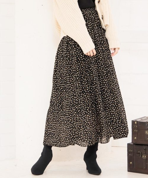 KOBE LETTUCE（コウベレタス）の「レオパード柄・花柄・無地テグスヘムシフォンマキシスカート（スカート・レディース・ホワイト/ベージュ/ブラック系その他/ベージュ系その他/イエロー系その他/ライラック/レモンイエロー/ブラック系その他2・FREE）」の3枚目の写真