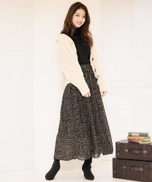 KOBE LETTUCE（コウベレタス）の「レオパード柄・花柄・無地テグスヘムシフォンマキシスカート（スカート・レディース・ホワイト/ベージュ/ブラック系その他/ベージュ系その他/イエロー系その他/ライラック/レモンイエロー/ブラック系その他2・FREE）」の15枚目の写真