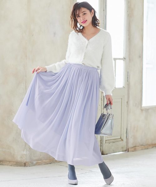 KOBE LETTUCE（コウベレタス）の「レオパード柄・花柄・無地テグスヘムシフォンマキシスカート（スカート・レディース・ホワイト/ベージュ/ブラック系その他/ベージュ系その他/イエロー系その他/ライラック/レモンイエロー/ブラック系その他2・FREE）」の16枚目の写真