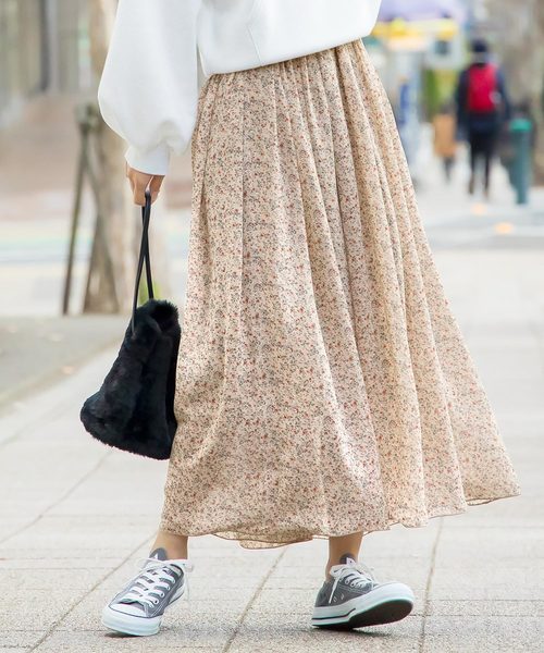 KOBE LETTUCE（コウベレタス）の「レオパード柄・花柄・無地テグスヘムシフォンマキシスカート（スカート・レディース・ホワイト/ベージュ/ブラック系その他/ベージュ系その他/イエロー系その他/ライラック/レモンイエロー/ブラック系その他2・FREE）」の18枚目の写真