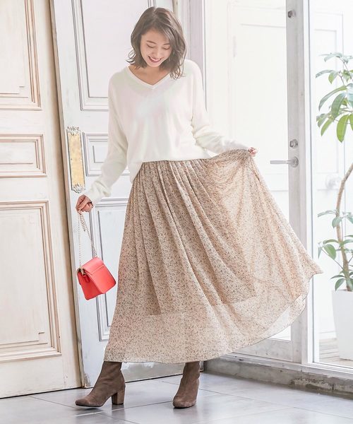 KOBE LETTUCE（コウベレタス）の「レオパード柄・花柄・無地テグスヘムシフォンマキシスカート（スカート・レディース・ホワイト/ベージュ/ブラック系その他/ベージュ系その他/イエロー系その他/ライラック/レモンイエロー/ブラック系その他2・FREE）」の17枚目の写真