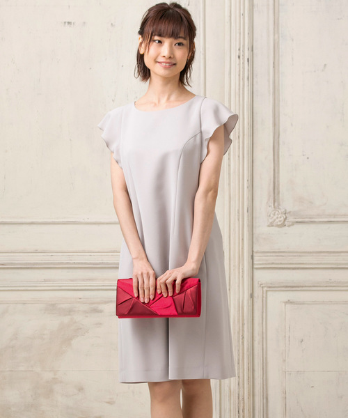 フレアスリーブワンピース カットワークレースフレアスリーブ  