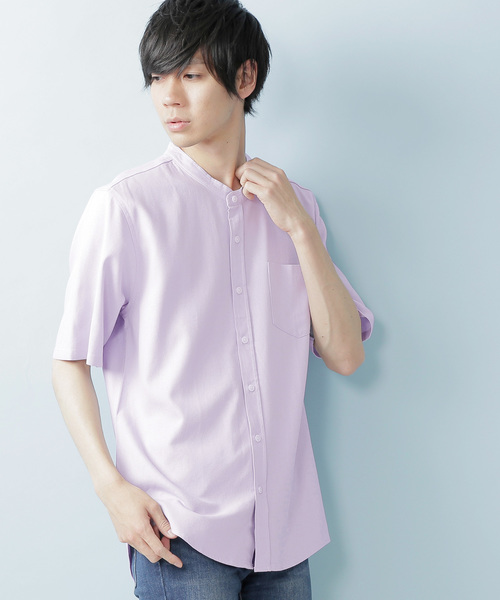 MONO-MART(モノマート)の「リネン×レーヨンブライトバンドカラーシャツ(1/2 sleeve)(シャツ/ブラウス・メンズ・ホワイト/ネイビー/ブラック/サックスブルー/ライトオリーブ/ブルー/ラベンダー/ワイン/グレー・M/XL/L)」の8枚目の写真