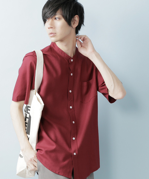 MONO-MART(モノマート)の「リネン×レーヨンブライトバンドカラーシャツ(1/2 sleeve)(シャツ/ブラウス・メンズ・ホワイト/ネイビー/ブラック/サックスブルー/ライトオリーブ/ブルー/ラベンダー/ワイン/グレー・M/XL/L)」の9枚目の写真
