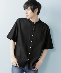 MONO-MART | リネン×レーヨンブライトバンドカラーシャツ(1/2 sleeve)(シャツ/ブラウス)