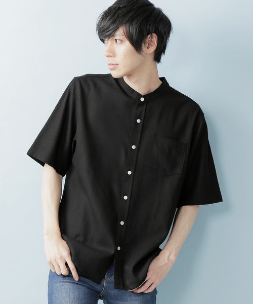 MONO-MART(モノマート)の「リネン×レーヨンブライトバンドカラーシャツ(1/2 sleeve)(シャツ/ブラウス・メンズ・ホワイト/ネイビー/ブラック/サックスブルー/ライトオリーブ/ブルー/ラベンダー/ワイン/グレー・M/XL/L)」の3枚目の写真
