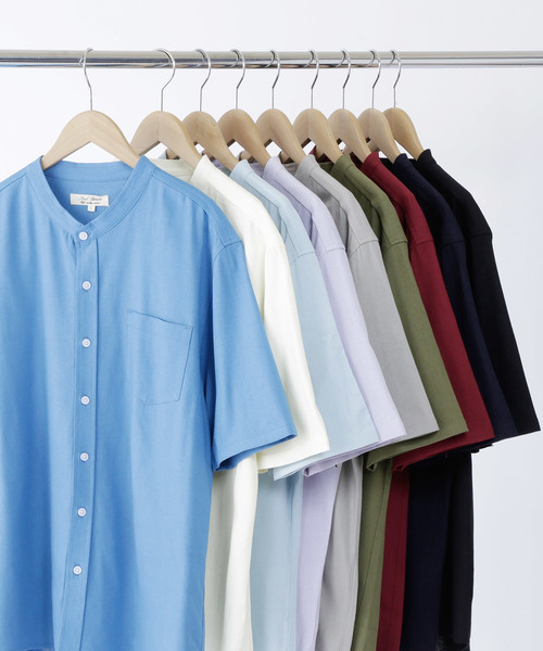 MONO-MART(モノマート)の「リネン×レーヨンブライトバンドカラーシャツ(1/2 sleeve)(シャツ/ブラウス・メンズ・ホワイト/ネイビー/ブラック/サックスブルー/ライトオリーブ/ブルー/ラベンダー/ワイン/グレー・M/XL/L)」の10枚目の写真