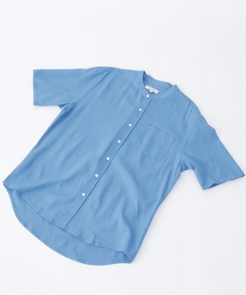 MONO-MART(モノマート)の「リネン×レーヨンブライトバンドカラーシャツ(1/2 sleeve)(シャツ/ブラウス・メンズ・ホワイト/ネイビー/ブラック/サックスブルー/ライトオリーブ/ブルー/ラベンダー/ワイン/グレー・M/XL/L)」の12枚目の写真