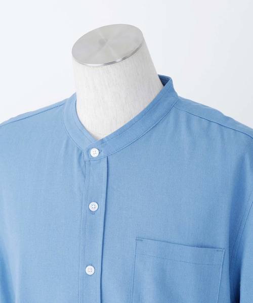 MONO-MART(モノマート)の「リネン×レーヨンブライトバンドカラーシャツ(1/2 sleeve)(シャツ/ブラウス・メンズ・ホワイト/ネイビー/ブラック/サックスブルー/ライトオリーブ/ブルー/ラベンダー/ワイン/グレー・M/XL/L)」の15枚目の写真