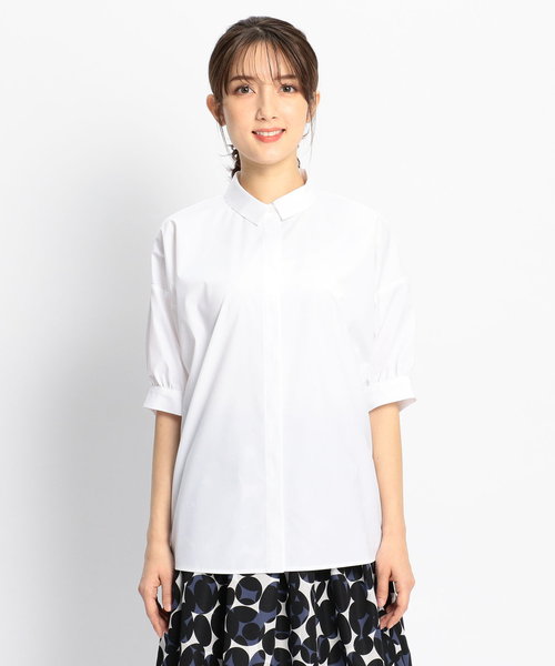 NARACAMICIE(ナラカミーチェ)の「《UVカット加工》袖コンシャス半袖シャツ(シャツ/ブラウス・レディース・ホワイト/ネイビー・MEDIUM)」の7枚目の写真