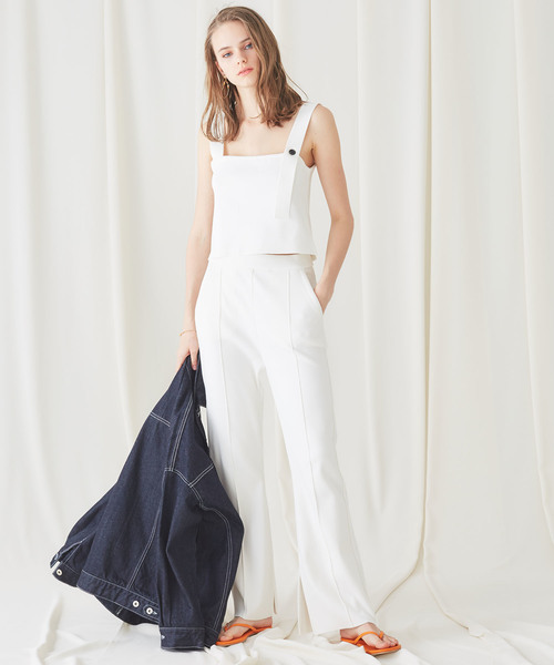 STUDIOUS（ステュディオス）の「【STUDIOUS】Ny/C ピンタック フレアニットパンツ（その他パンツ・レディース・ホワイト/ブラック/ライトグリーン・1/2）」の19枚目の写真