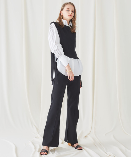 STUDIOUS（ステュディオス）の「【STUDIOUS】Ny/C ピンタック フレアニットパンツ（その他パンツ・レディース・ホワイト/ブラック/ライトグリーン・1/2）」の8枚目の写真