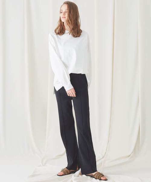 STUDIOUS（ステュディオス）の「【STUDIOUS】Ny/C ピンタック フレアニットパンツ（その他パンツ・レディース・ホワイト/ブラック/ライトグリーン・1/2）」の5枚目の写真