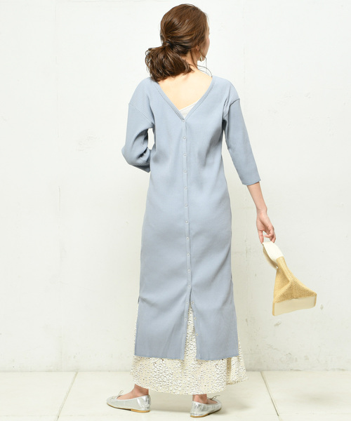 DouDou（ドゥドゥ）の「リブ2WAY7分袖ワンピース（ワンピース・レディース・ブラック/ブルー/カーキ/ブラウン/オフホワイト・FREE）」の5枚目の写真