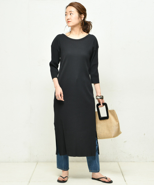 DouDou（ドゥドゥ）の「リブ2WAY7分袖ワンピース（ワンピース・レディース・ブラック/ブルー/カーキ/ブラウン/オフホワイト・FREE）」の2枚目の写真