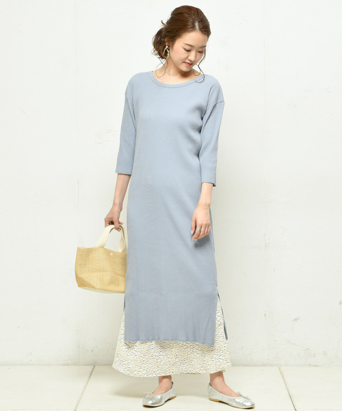 DouDou（ドゥドゥ）の「リブ2WAY7分袖ワンピース（ワンピース・レディース・ブラック/ブルー/カーキ/ブラウン/オフホワイト・FREE）」の6枚目の写真