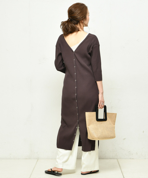 DouDou（ドゥドゥ）の「リブ2WAY7分袖ワンピース（ワンピース・レディース・ブラック/ブルー/カーキ/ブラウン/オフホワイト・FREE）」の7枚目の写真