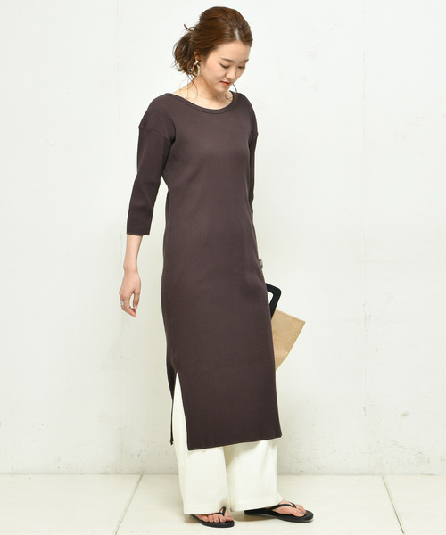 DouDou（ドゥドゥ）の「リブ2WAY7分袖ワンピース（ワンピース・レディース・ブラック/ブルー/カーキ/ブラウン/オフホワイト・FREE）」の12枚目の写真