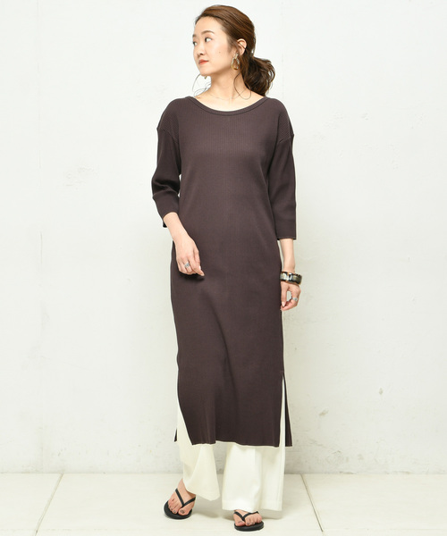 DouDou（ドゥドゥ）の「リブ2WAY7分袖ワンピース（ワンピース・レディース・ブラック/ブルー/カーキ/ブラウン/オフホワイト・FREE）」の21枚目の写真