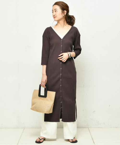 DouDou（ドゥドゥ）の「リブ2WAY7分袖ワンピース（ワンピース・レディース・ブラック/ブルー/カーキ/ブラウン/オフホワイト・FREE）」の22枚目の写真