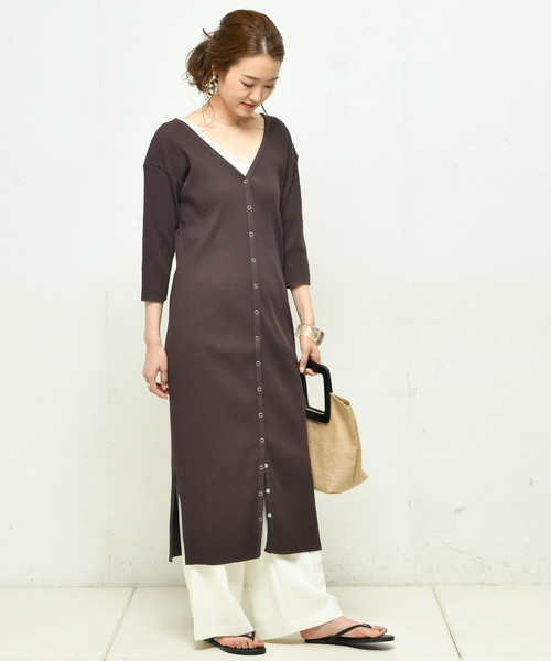 DouDou（ドゥドゥ）の「リブ2WAY7分袖ワンピース（ワンピース・レディース・ブラック/ブルー/カーキ/ブラウン/オフホワイト・FREE）」の18枚目の写真