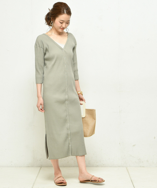 DouDou（ドゥドゥ）の「リブ2WAY7分袖ワンピース（ワンピース・レディース・ブラック/ブルー/カーキ/ブラウン/オフホワイト・FREE）」の9枚目の写真