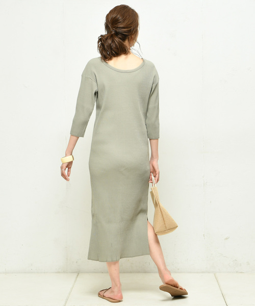 DouDou（ドゥドゥ）の「リブ2WAY7分袖ワンピース（ワンピース・レディース・ブラック/ブルー/カーキ/ブラウン/オフホワイト・FREE）」の14枚目の写真