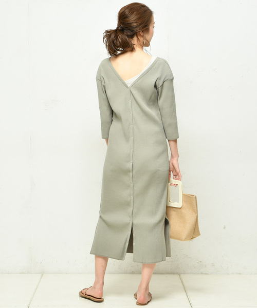 DouDou（ドゥドゥ）の「リブ2WAY7分袖ワンピース（ワンピース・レディース・ブラック/ブルー/カーキ/ブラウン/オフホワイト・FREE）」の19枚目の写真