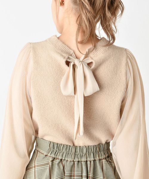 one after another NICE CLAUP（ワンアフターアナザーナイスクラップ）の「袖コンシャスバックリボンニット（ニット/セーター・レディース・ベージュ/ブラウン/オフホワイト/ブラック・FREE）」の6枚目の写真