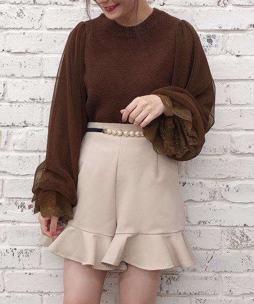 one after another NICE CLAUP（ワンアフターアナザーナイスクラップ）の「袖コンシャスバックリボンニット（ニット/セーター・レディース・ベージュ/ブラウン/オフホワイト/ブラック・FREE）」の11枚目の写真