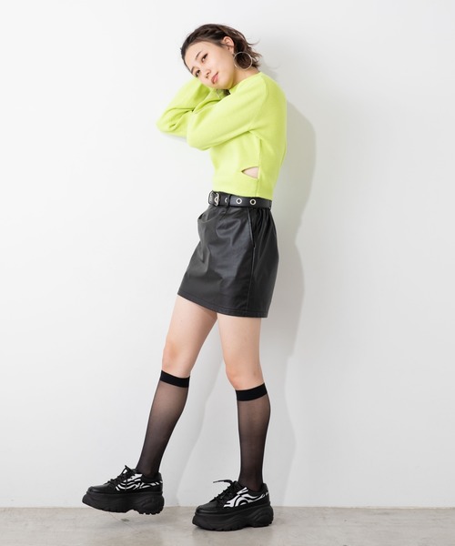 WEGO(ウィゴー)の「DISPARK/ウエストデザインピタニット(ニット/セーター・レディース・ライム/ブラック・FREE)」の3枚目の写真