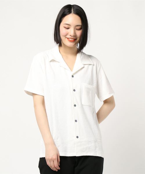 B.I.D.（ビーアイディー）の「ランダムパイルオープンシャツ（シャツ/ブラウス・レディース・ホワイト/ネイビー/杢グレー・LARGE/X-LARGE/MEDIUM）」の2枚目の写真