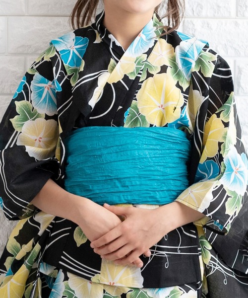 ジュニア変織H生成り浴衣セット130cm ひまわり柄