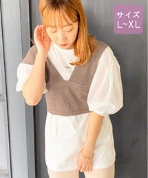 apres jour | 【大きいサイズ】透かしビスチェ×シアーＴセット【ZOZOTOWN限定アイテム】(Tシャツ/カットソー)