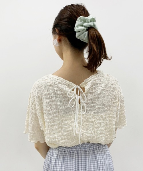 one after another NICE CLAUP（ワンアフターアナザーナイスクラップ）の「バックリボンしぼしぼTシャツ（Tシャツ/カットソー・レディース・ブラック/ベージュ/オフホワイト/ブルーグレー・FREE）」の12枚目の写真