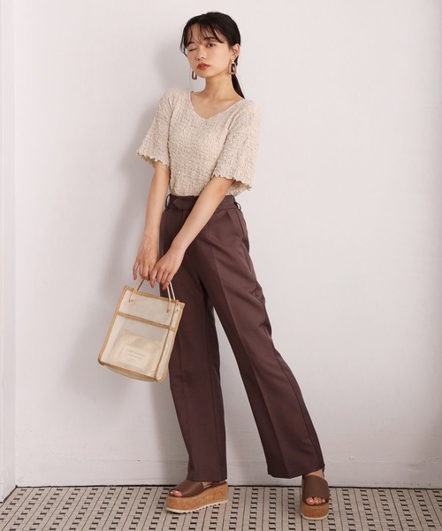 one after another NICE CLAUP（ワンアフターアナザーナイスクラップ）の「バックリボンしぼしぼTシャツ（Tシャツ/カットソー・レディース・ブラック/ベージュ/オフホワイト/ブルーグレー・FREE）」の9枚目の写真