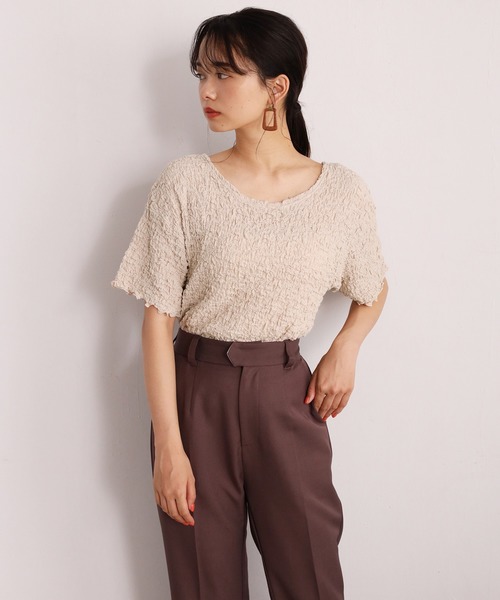 one after another NICE CLAUP（ワンアフターアナザーナイスクラップ）の「バックリボンしぼしぼTシャツ（Tシャツ/カットソー・レディース・ブラック/ベージュ/オフホワイト/ブルーグレー・FREE）」の13枚目の写真